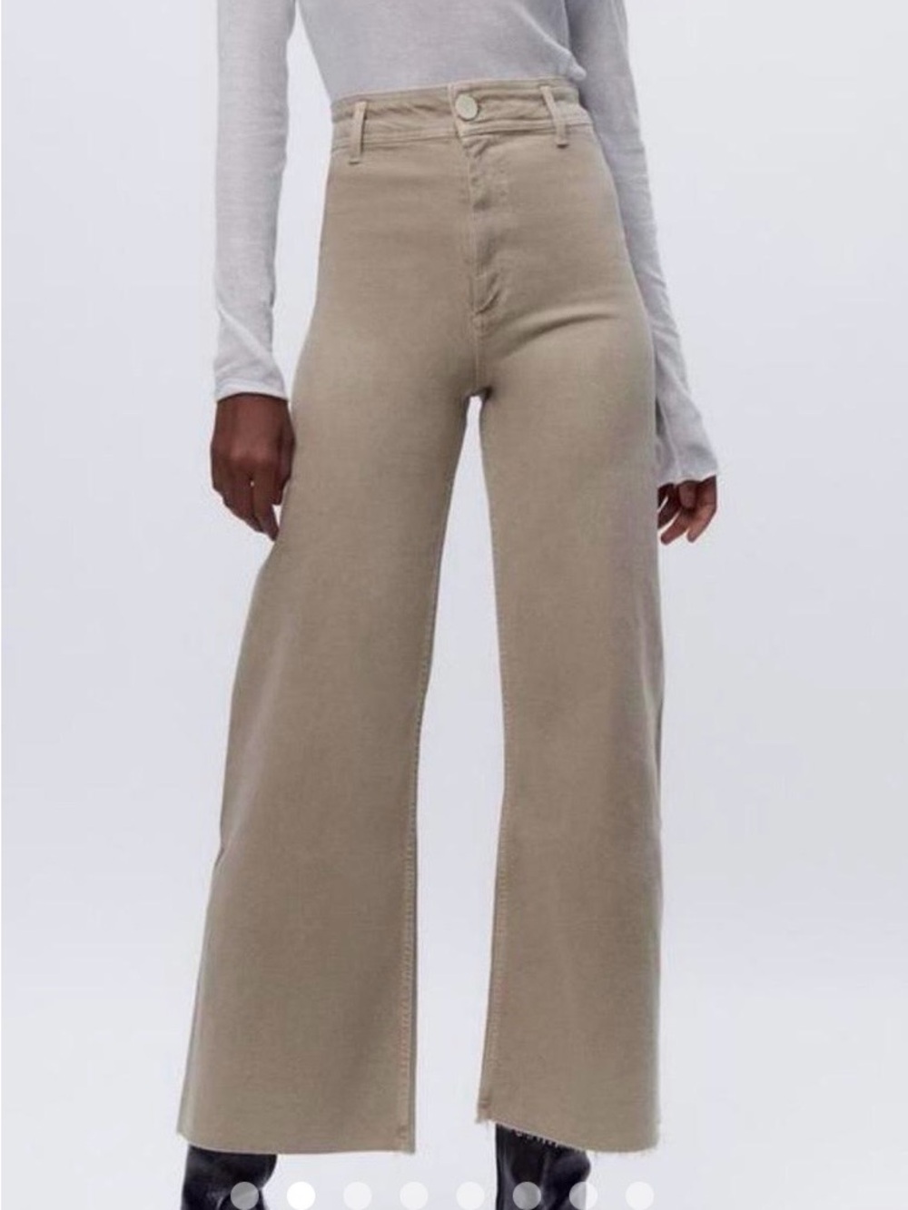 Zara Tan Marine Straight Wide Leg Jeans Sz 8